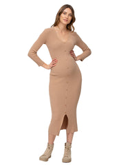 Bella Maternity Dress with 3/4 Sleeves - Cuban Sand - Mums and Bumps