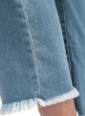Cropped Straight Maternity Jeans with Fringed Hem - Light Wash - Mums and Bumps