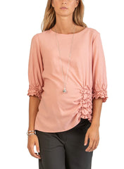 3/4 Sleeve Maternity Blouse with Ruffles - Pink - Mums and Bumps