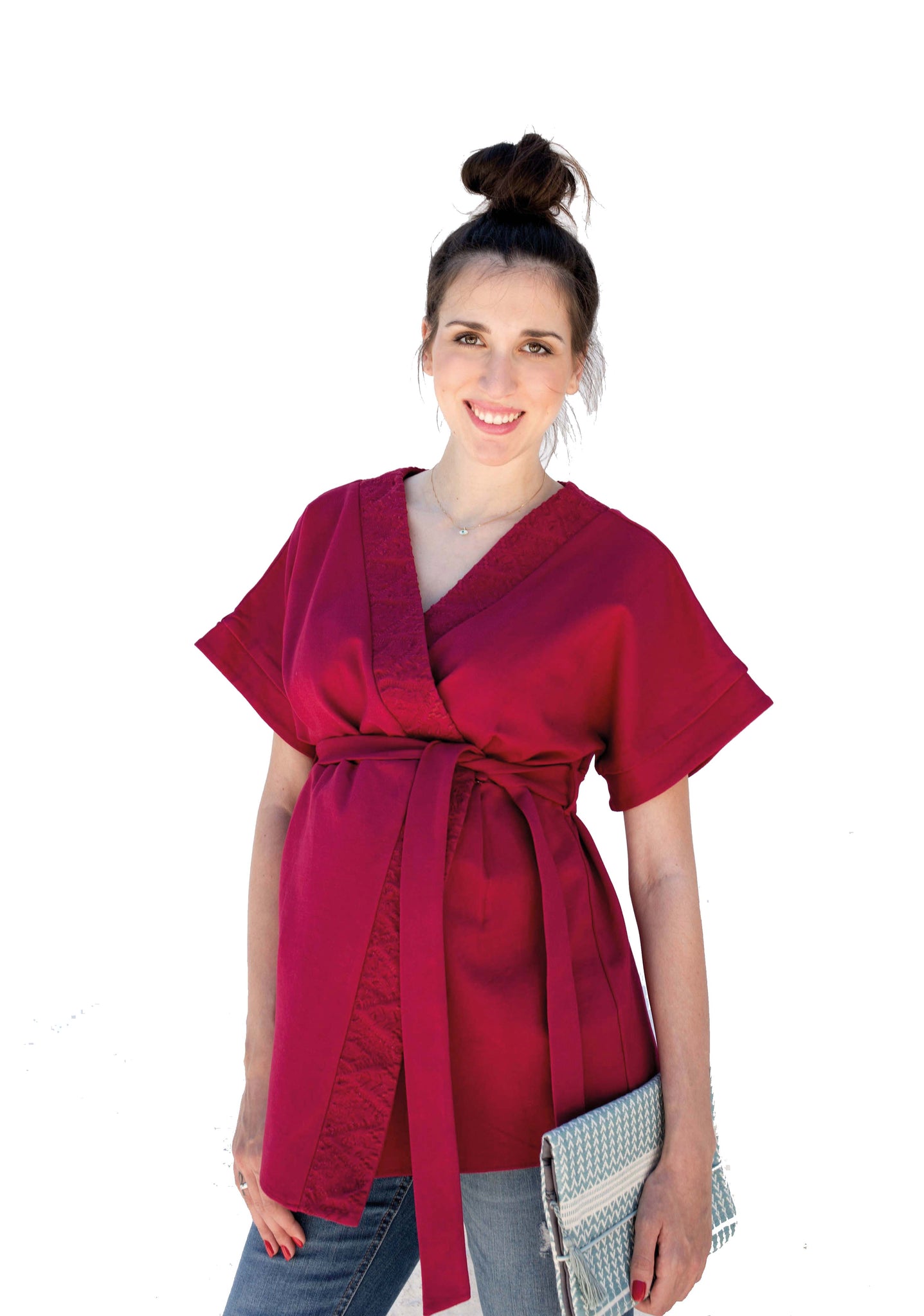 Maternity & Nursing Embroidered Blouse - Kimono Sleeves