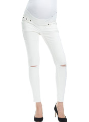 Base Distressed Crop Maternity Denim - White - Mums and Bumps