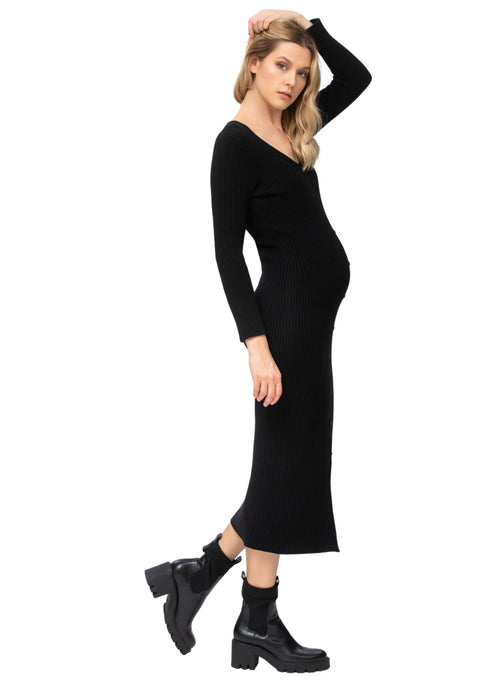 knee length dresses for ladies Angel Maternity Alethea Long Sleeve Frilled Bodycon Maternity Dress main image 1