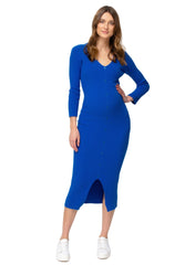 Bella Maternity Dress with 3/4 Sleeves - Electric Blue - Mums and Bumps