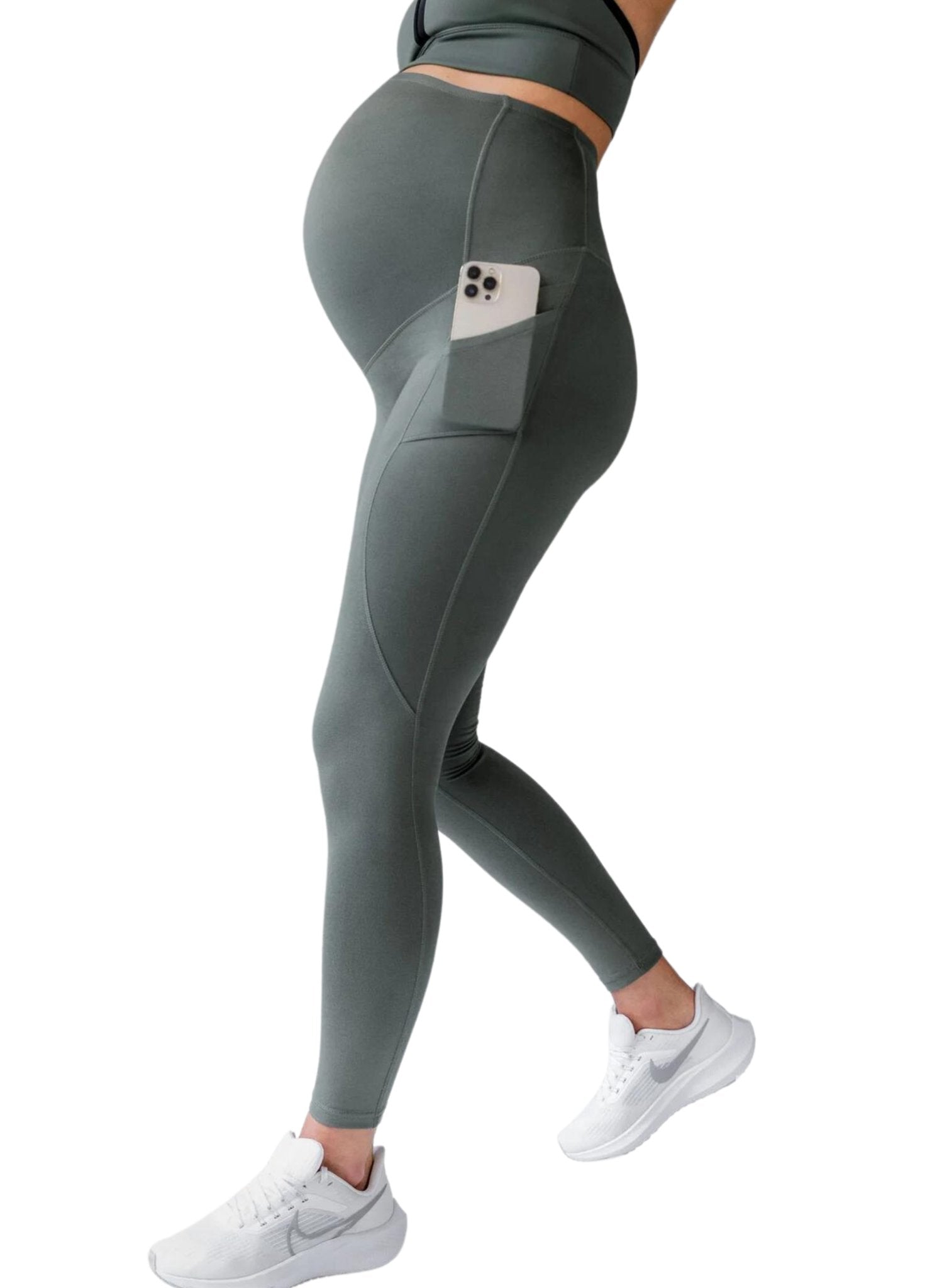 Blanqi Active Maternity Pocket Leggings - Olive Green - Mums and Bumps