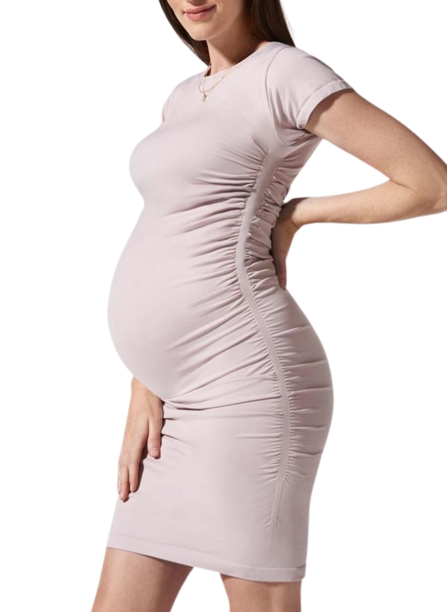 BLANQI Maternity Cap Sleeve Crew Neck Dress - Pink - Mums and Bumps