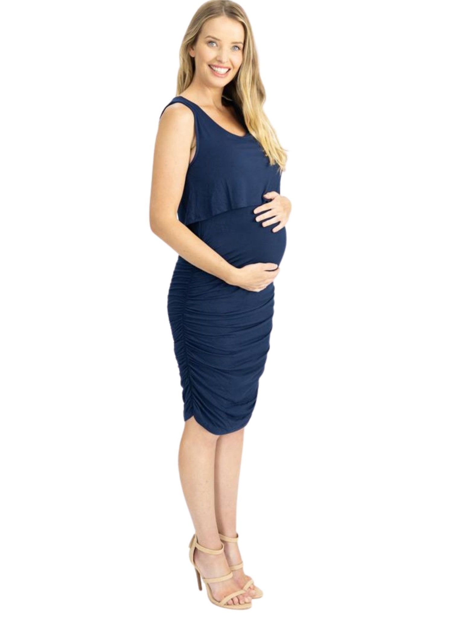 Bodycon Sleeveless Maternity & Nursing Dress - Blue - Mums and Bumps