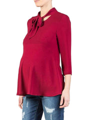 Bow Neck Maternity Shirt - Red - Mums and Bumps