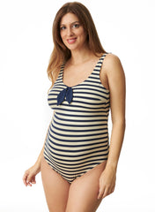 Breton Navy Striped Maternity Swimsuit - Mums and Bumps