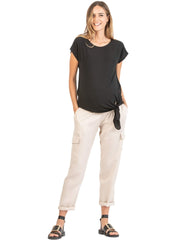 Cargo Maternity Trousers in Tencel - Beige - Mums and Bumps