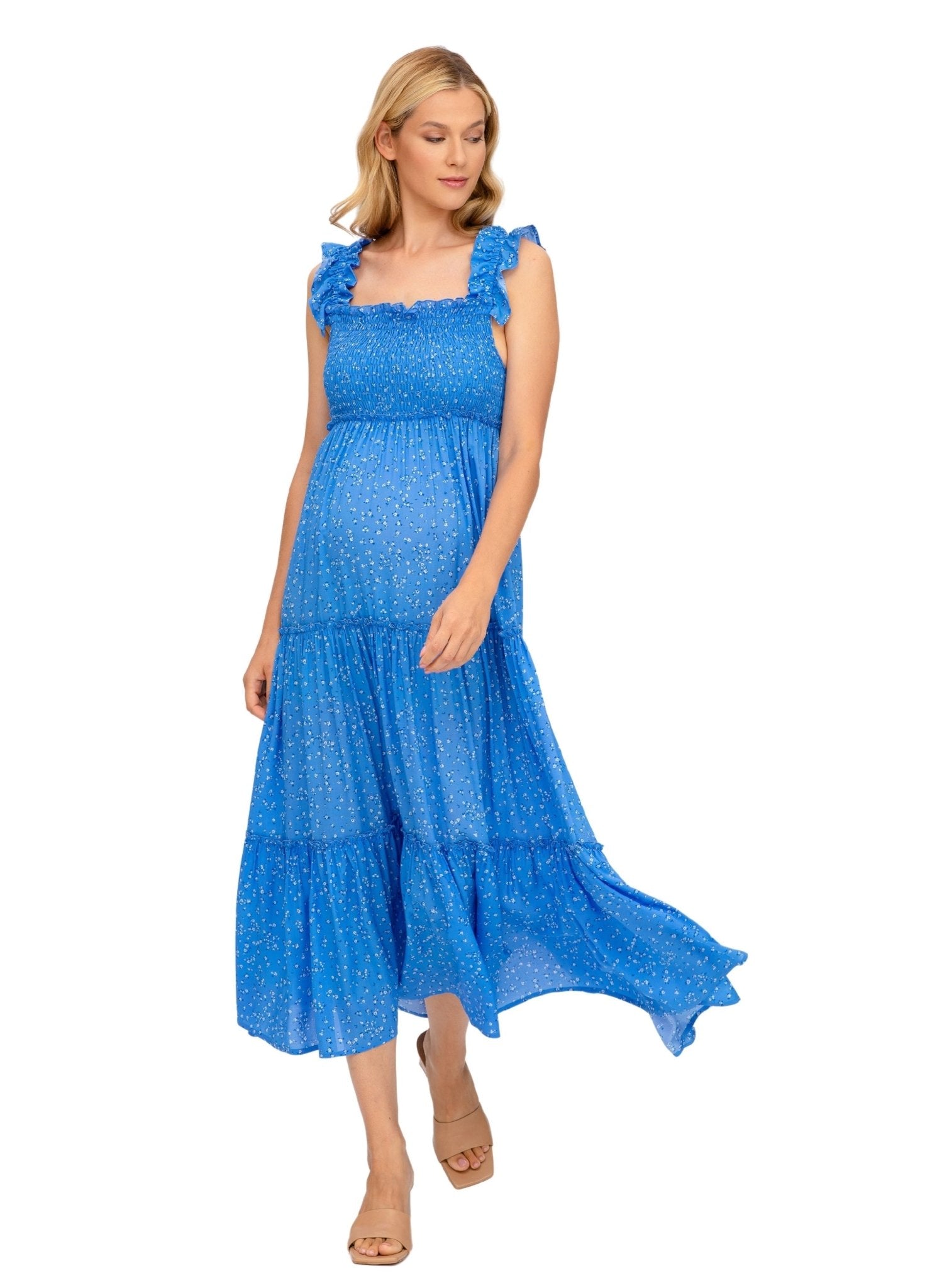 Chloe Long Maternity Dress - Blue Cottage - Mums and Bumps