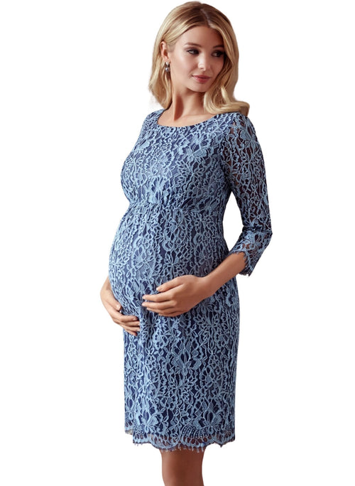 Clemence Lace Maternity Dress - Steel Blue Mums and Bumps Clemence Lace Maternity Dress - Steel Blue Mums and Bumps
