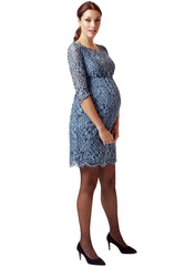 Clemence Lace Maternity Dress - Steel Blue - Mums and Bumps