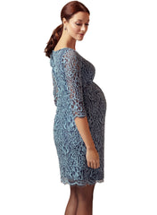 Clemence Lace Maternity Dress - Steel Blue - Mums and Bumps