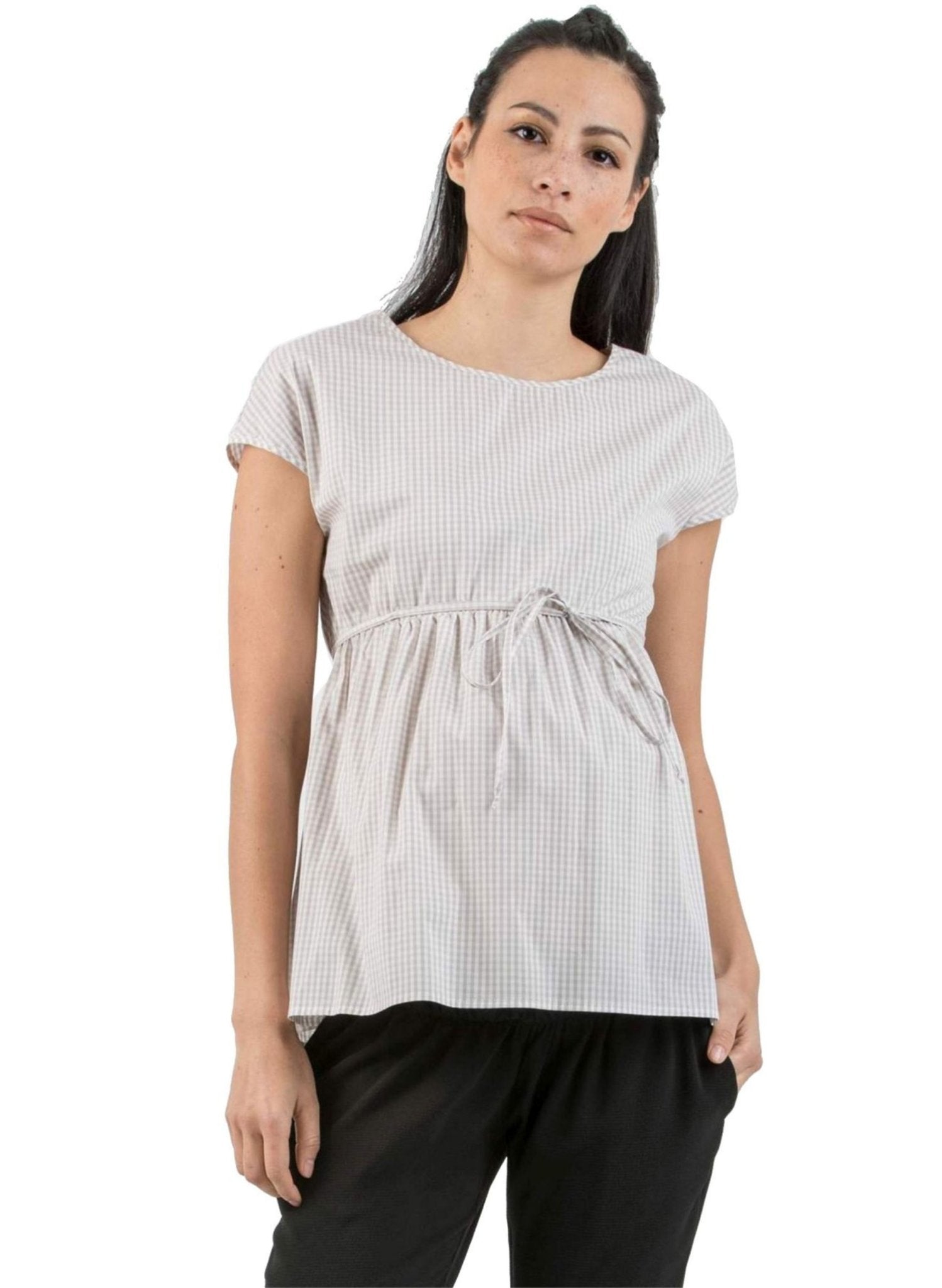 Cotton Maternity Top with Side String - Beige - Mums and Bumps