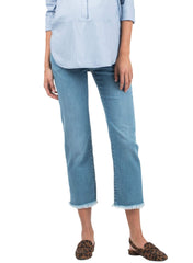 Cropped Straight Maternity Jeans with Fringed Hem - Light Wash - Mums and Bumps