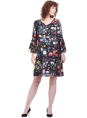Harper Bell Sleeve Maternity Dress - Black Floral - Mums and Bumps