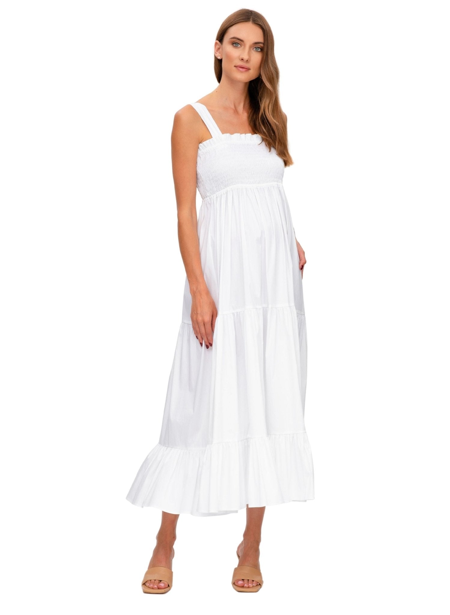 Holly Long Maternity Dress - Optical White - Mums and Bumps