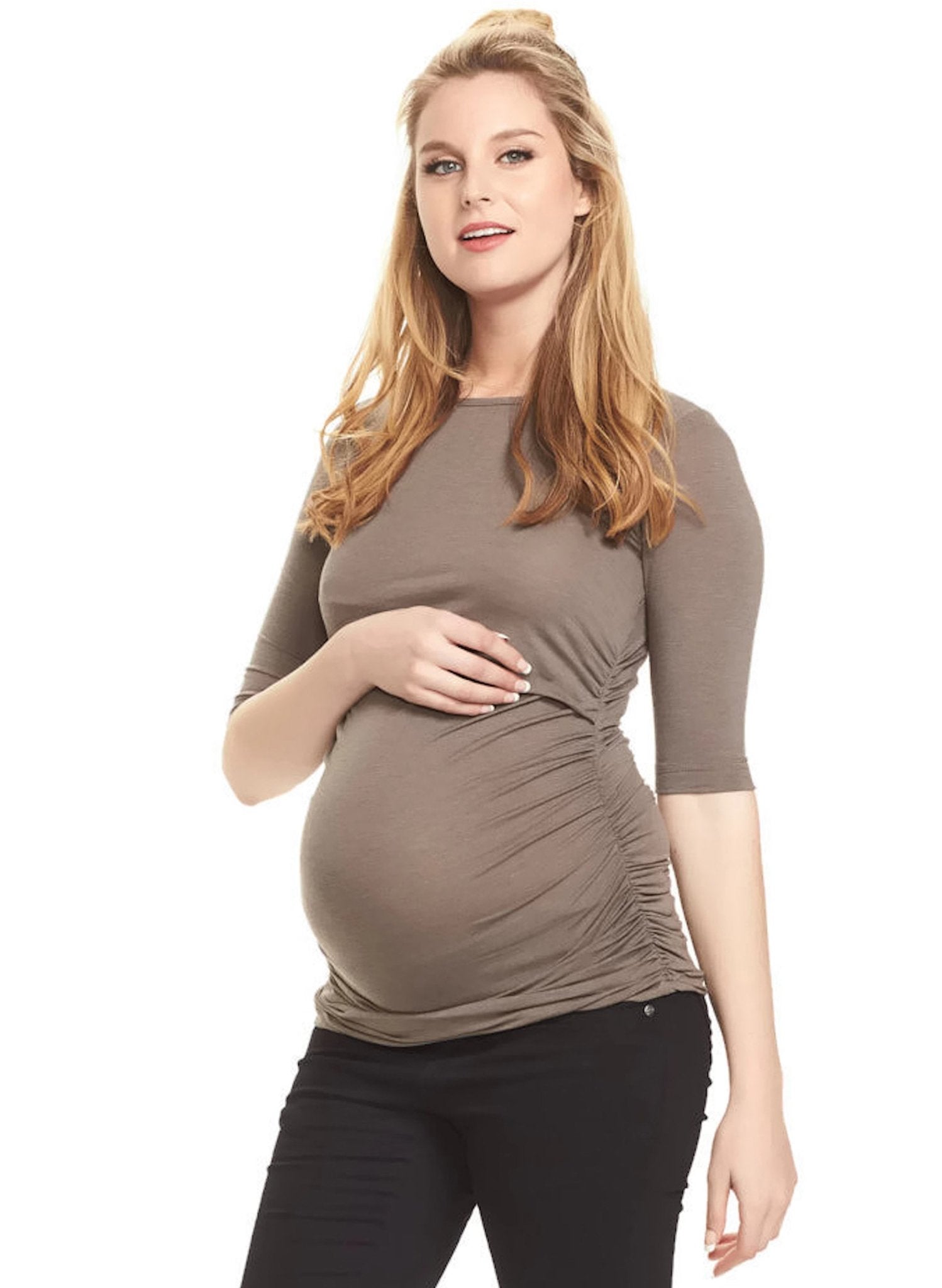 Honor 3/4 Sleeve Maternity & Nursing Top - Khaki - Mums and Bumps