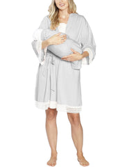 Hospital Pack Nursing Dress + Robe + Free Baby Pouch - Grey - Mums and Bumps