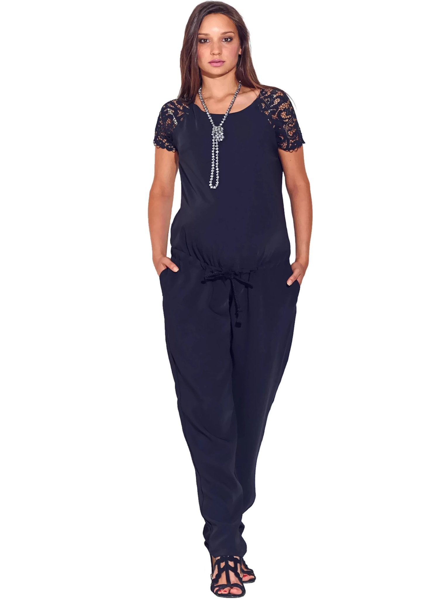 Lace Sleeve Maternity Jumpsuit - Mums and Bumps