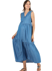 Long Maternity Dress in Tencel with Flounces - Mums and Bumps