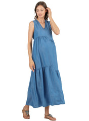 Long Maternity Dress in Tencel with Flounces - Mums and Bumps