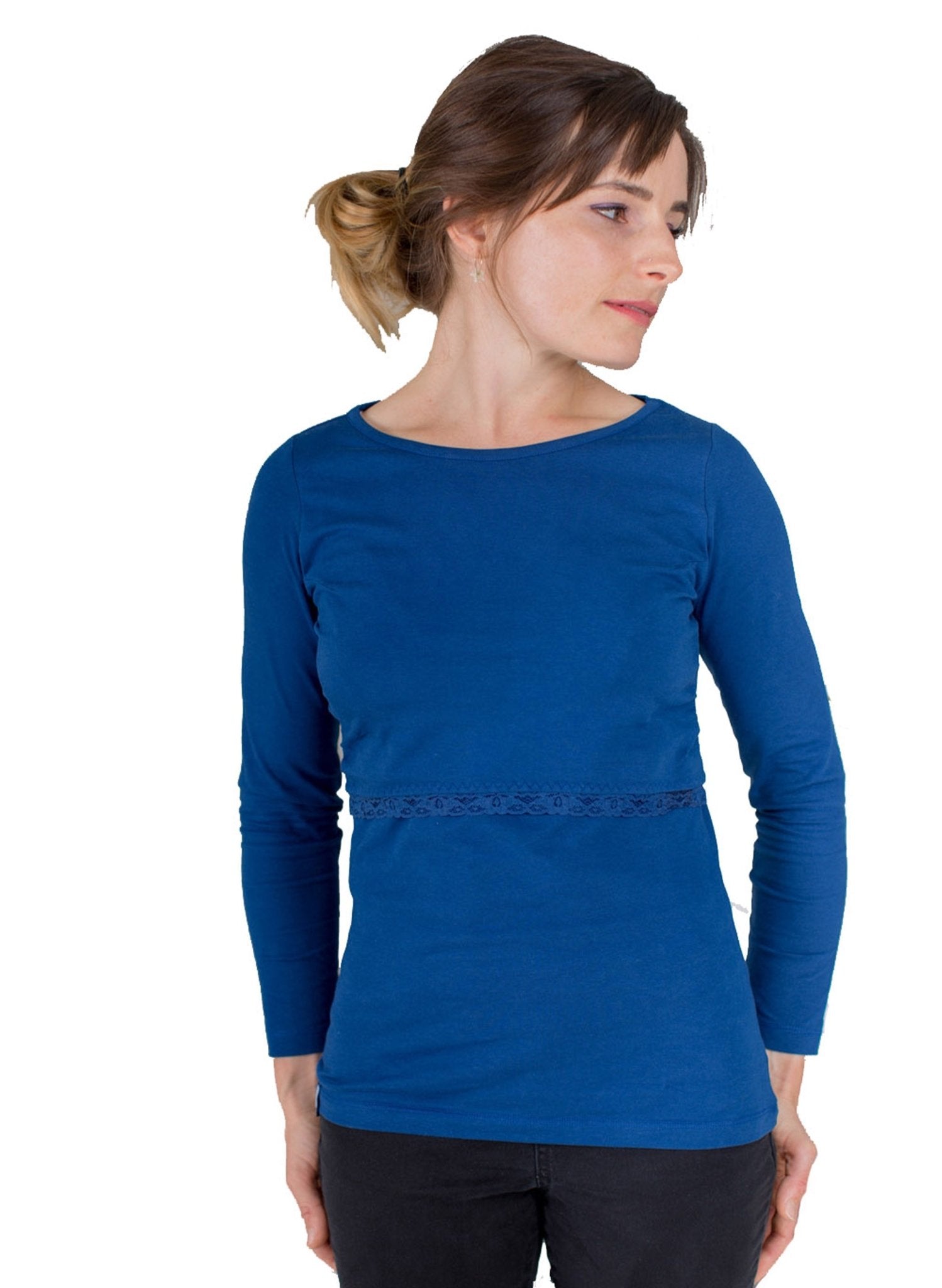 Long Sleeves Breastfeeding Shirt - Blue - Mums and Bumps