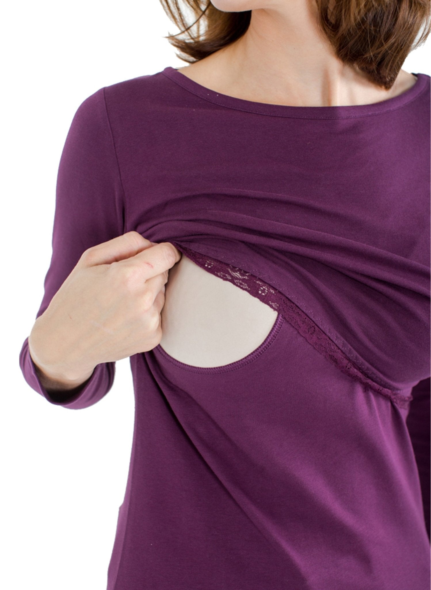 Long Sleeves Breastfeeding Shirt - Plum - Mums and Bumps