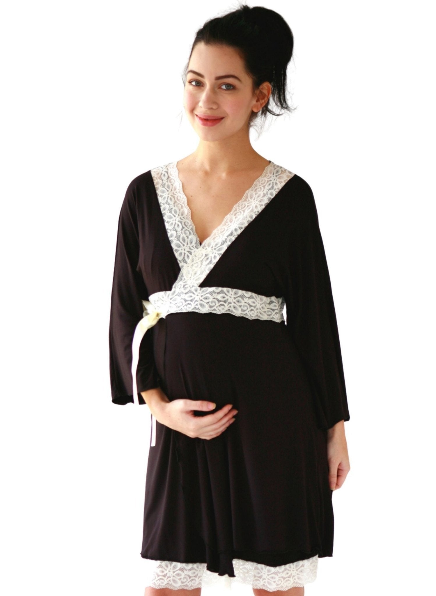 Lotus 2-Piece Maternity/Nursing Chemise & Robe Set - Black – Mums