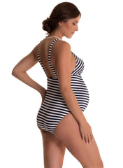 Marina Maternity Knitted Black Striped Swimsuit - Mums and Bumps