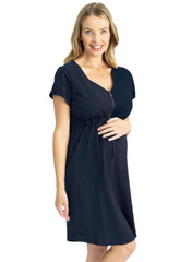 Maternity and Breastfeeding Zip Front Dress - Navy - Mums and Bumps