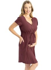 Maternity and Breastfeeding Zipper Front Dress - Burgundy - Mums and Bumps