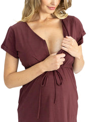 Maternity and Breastfeeding Zipper Front Dress - Burgundy - Mums and Bumps