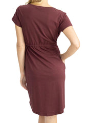 Maternity and Breastfeeding Zipper Front Dress - Burgundy - Mums and Bumps