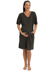 Maternity and Nursing Home Dress with Matching Baby Wrap - Khaki - Mums and Bumps