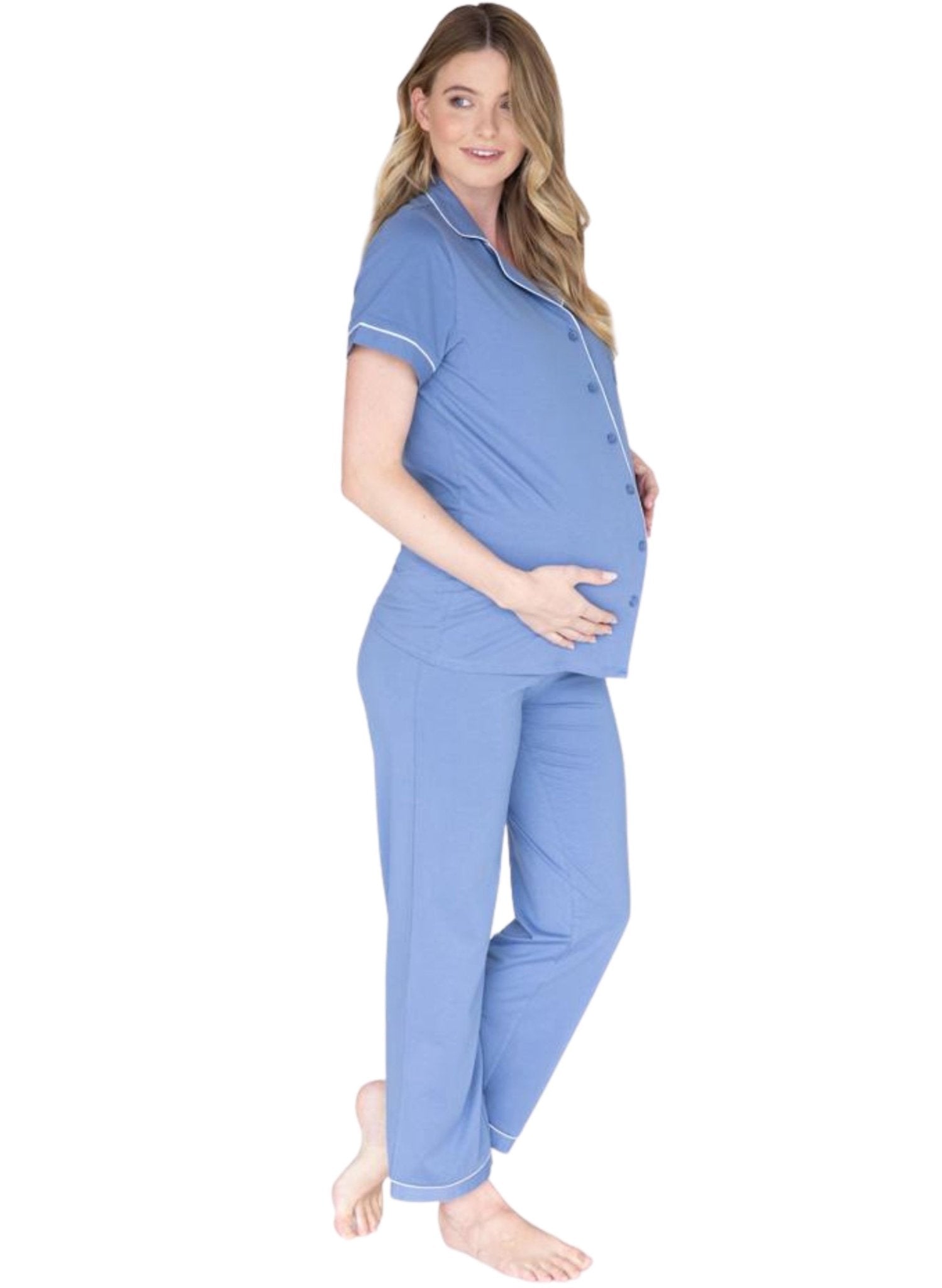 Maternity and Nursing Pyjama Long Pants Set - Blue - Mums and Bumps