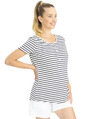 Maternity and Nursing Stretchy Tee with Button Front - Navy - Mums and Bumps