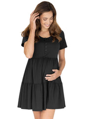 Maternity and Nursing Tiered Dress - Black - Mums and Bumps