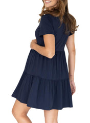 Maternity and Nursing Tiered Dress - Navy - Mums and Bumps