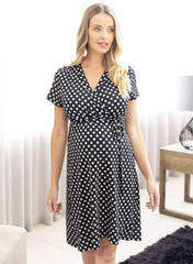 Maternity and Nursing Wrap Dress in Polka Dots - Mums and Bumps