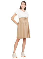Maternity Dress with Cotton Skirt - Camel - Mums and Bumps