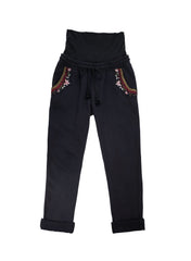 Maternity Embroidered Pants - Black - Mums and Bumps