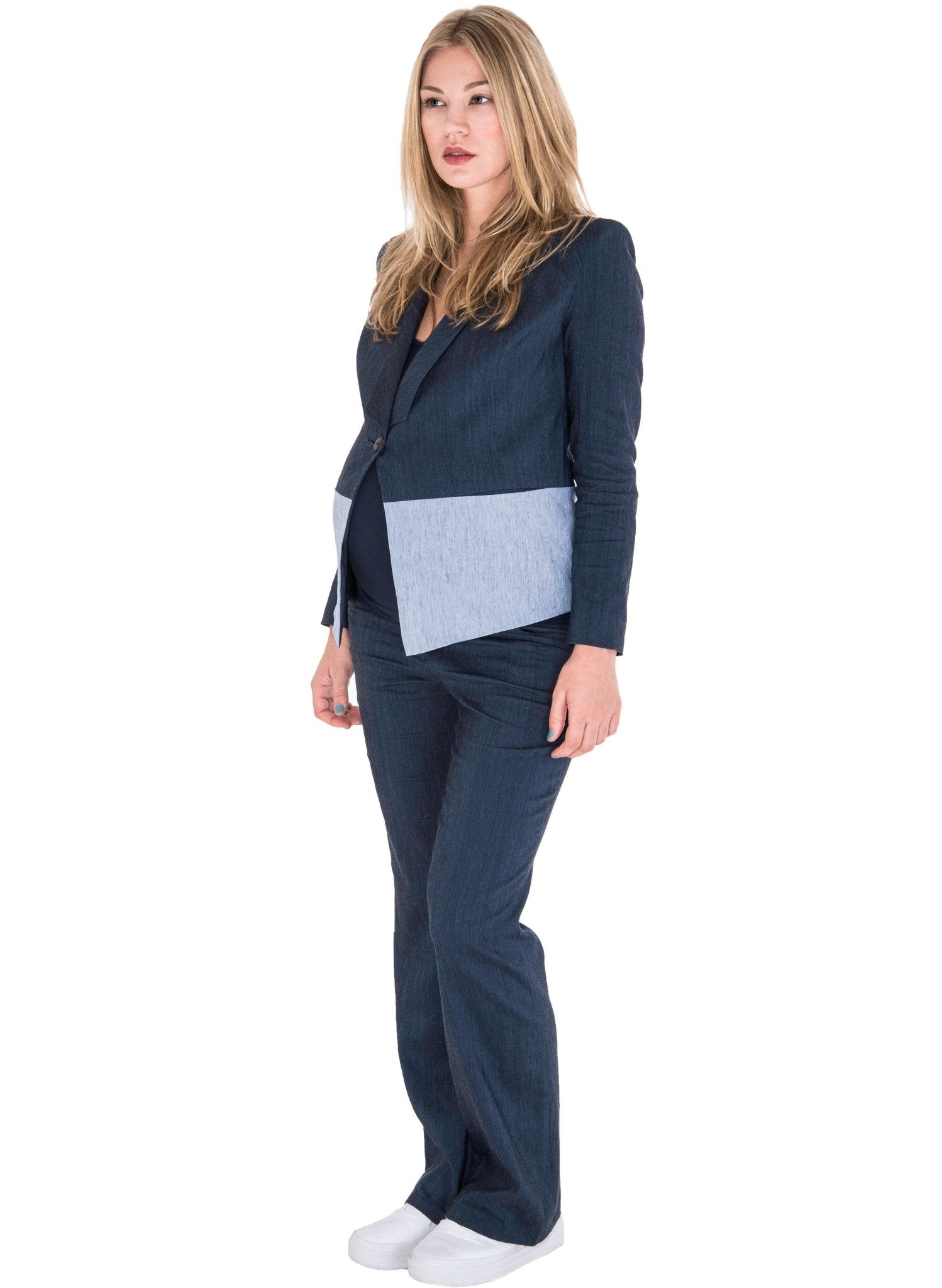 Maternity Linen 2-Piece Suit - Blue - Mums and Bumps