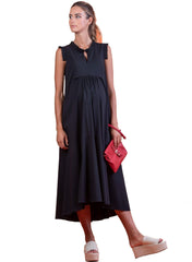 Maternity Midi Dress with Frill Trims - Black - Mums and Bumps