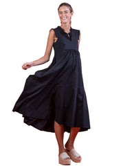 Maternity Midi Dress with Frill Trims - Black - Mums and Bumps
