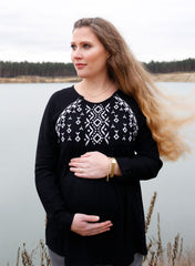 Maternity & Nursing Embroidered Blouse - Black/White - Mums and Bumps