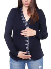 Maternity & Nursing Embroidered Blouse - Dark Blue - Mums and Bumps