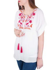 Maternity & Nursing Embroidered Caftan Blouse - White/Pink - Mums and Bumps