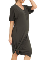 Maternity & Nursing Home Dress with Matching Baby Wrap (Knee Length) - Khaki - Mums and Bumps