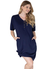 Maternity & Nursing Home Dress with Matching Baby Wrap (Knee Length) - Navy - Mums and Bumps